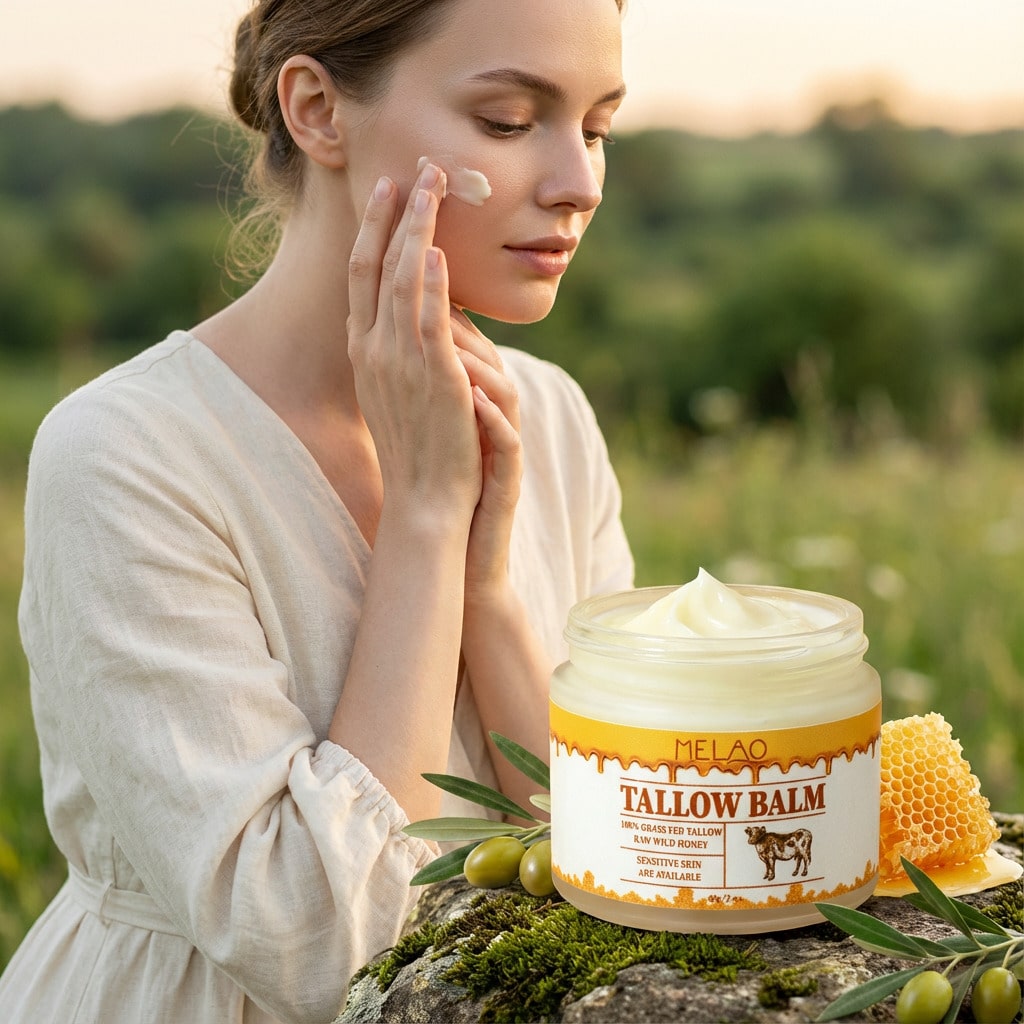 MELAO 100% Grass Fed Tallow Balm for Face & Body - 60g Natural Skincare with Raw Wild Honey, Ultra-Rich Moisturizer for Extremely Dry, Sensitive Skin - Nourishing Cream, Hand & Foot