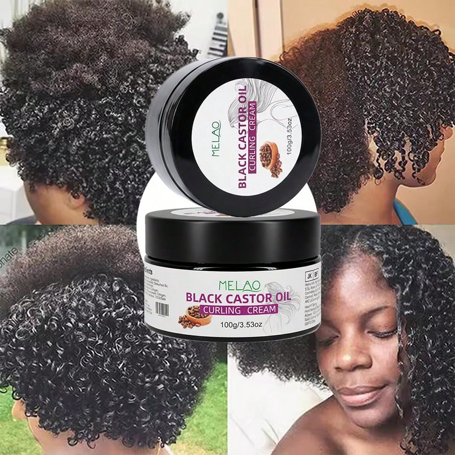 MELAO Black Castor Oil Curling Cream for Natural Hair | Defining Cream for Curls, Coils & Waves | Moisturizing Styling Cream with Shea Butter & Jamaican Castor Oil | Frizz Control, Hydration, Soft Hold for Women & Men