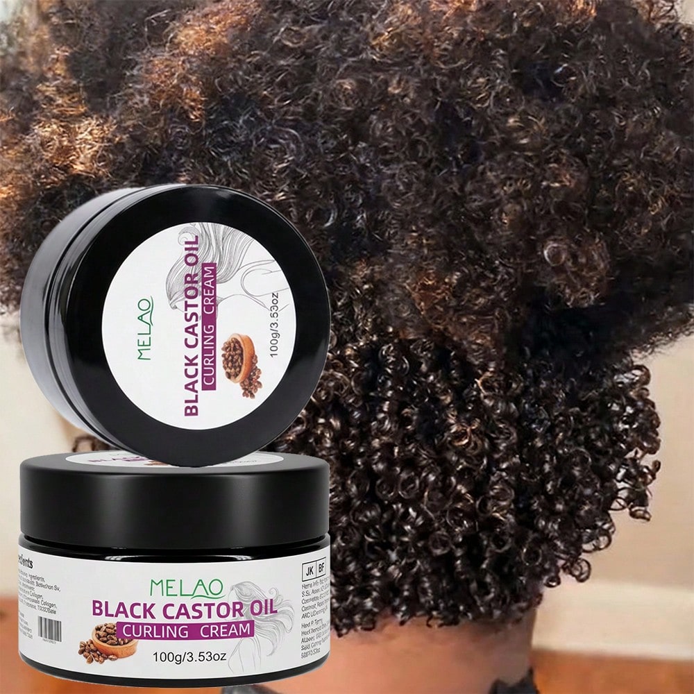 MELAO Black Castor Oil Curling Cream for Natural Hair | Defining Cream for Curls, Coils & Waves | Moisturizing Styling Cream with Shea Butter & Jamaican Castor Oil | Frizz Control, Hydration, Soft Hold for Women & Men