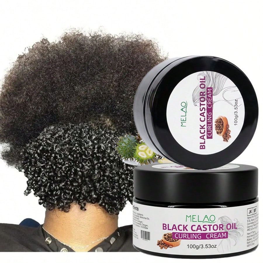 MELAO Black Castor Oil Curling Cream for Natural Hair | Defining Cream for Curls, Coils & Waves | Moisturizing Styling Cream with Shea Butter & Jamaican Castor Oil | Frizz Control, Hydration, Soft Hold for Women & Men