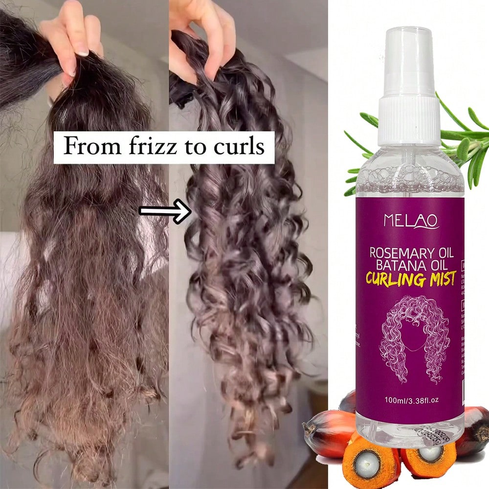 MELAO Rosemary Oil Batana Oil Curling Mist, Curl Defining & Enhancing Spray, for Natural Curly Hair, Defines & Separates Curls, Tames Frizz, Adds Shine & Moisture, Lightweight Hold, No Crunch, for All Hair Types, 100ml/3.38fl.oz