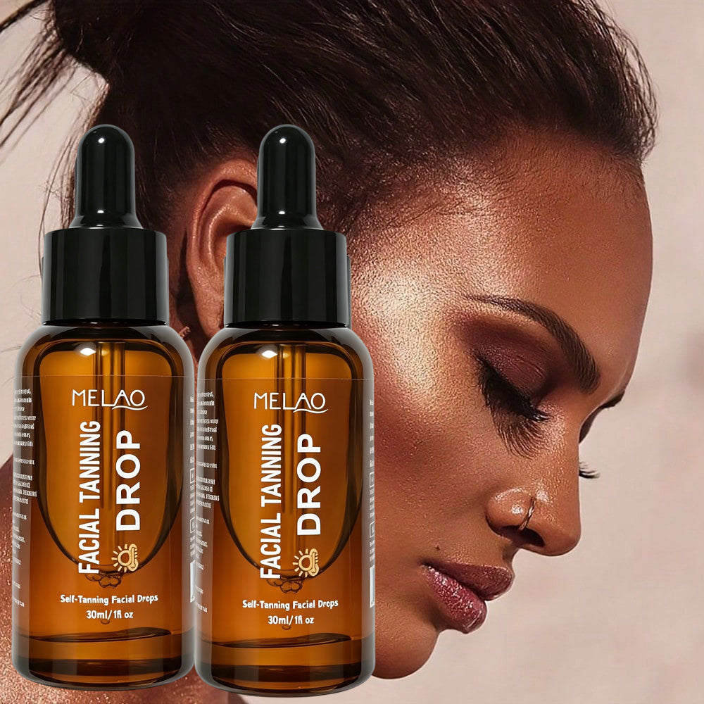 2 Pack MELAO Facial Tanning Serum - Self Tan Drops for Face, Achieve a Natural Sun-Kissed Glow & Healthy-Looking Tan Without Sun - Lightweight, Non-Sticky Bronzing Serum, 30ml
