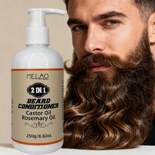 Beard Conditioner, MELAO 2 in 1 Beard Conditioner with Castor Oil & Rosemary Oil, Softens Beard & Conditions Skin, Tames Frizz & Flyaways, Non Greasy, for Dry Itchy Beard, Beard Care & Grooming, 250g/8.82oz