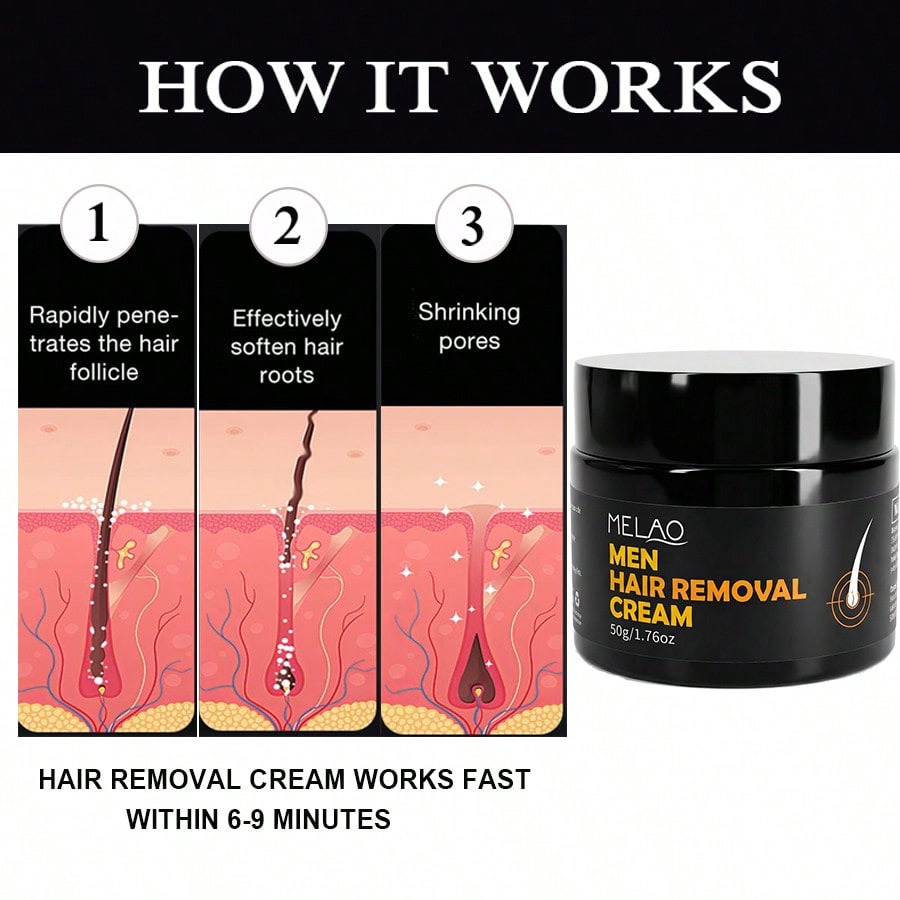 MELAO Men Hair Removal Cream for Chest, Back & Body - Fast Acting Formula, Works in 5-8 Mins, Moisturizes & Smoothes Skin, No Irritation