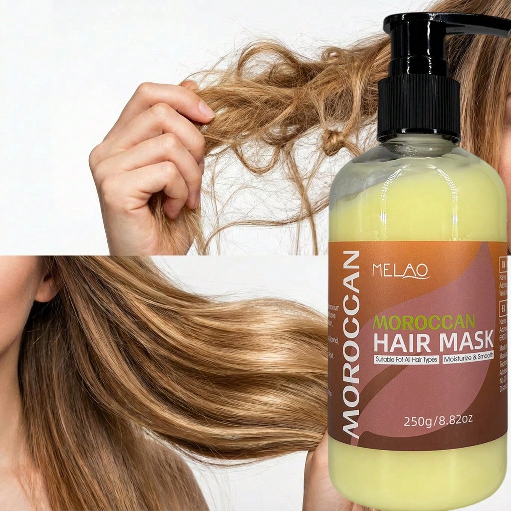 2 in 1 Moroccan Hair Mask, MELAO Deep Conditioning Moroccan Hair Mask, for All Hair Types, Moisturizes & Smooths Hair, Adds Shine & Softness, Tames Frizz, Intense Hydrating, 250g/8.82oz
