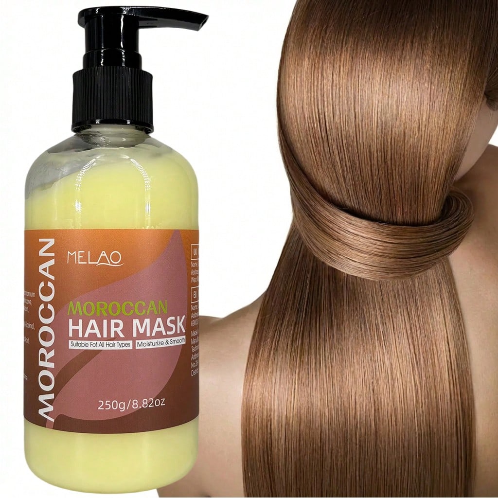 2 in 1 Moroccan Hair Mask, MELAO Deep Conditioning Moroccan Hair Mask, for All Hair Types, Moisturizes & Smooths Hair, Adds Shine & Softness, Tames Frizz, Intense Hydrating, 250g/8.82oz