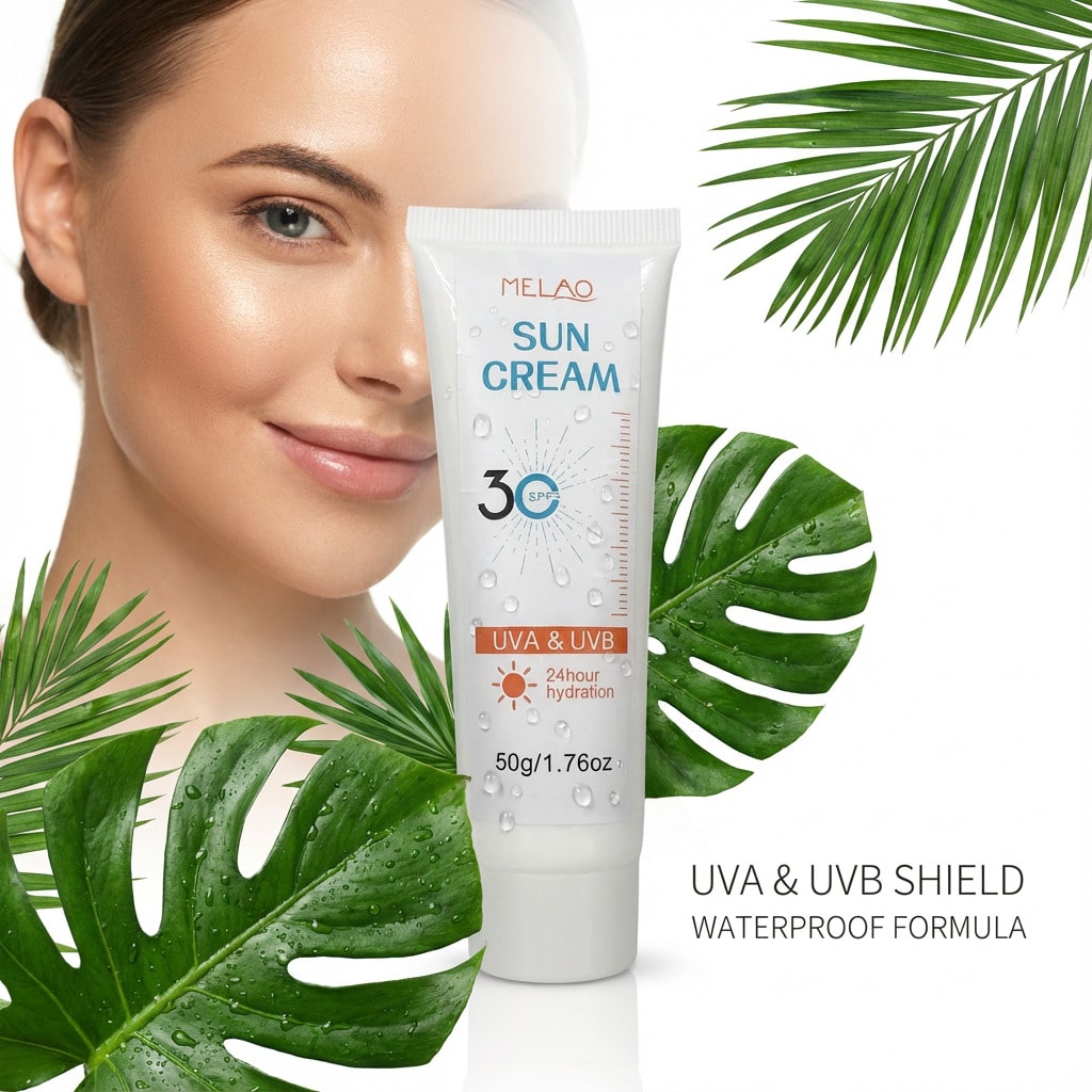 Sunscreen SPF 30+, MELAO Sun Cream SPF 30 with UVA & UVB Protection, 24 Hour Hydration, Waterproof Formula, Broad Spectrum Sunscreen, Non Greasy, Quick Absorbing, for Face & Body, 50g/1.76oz