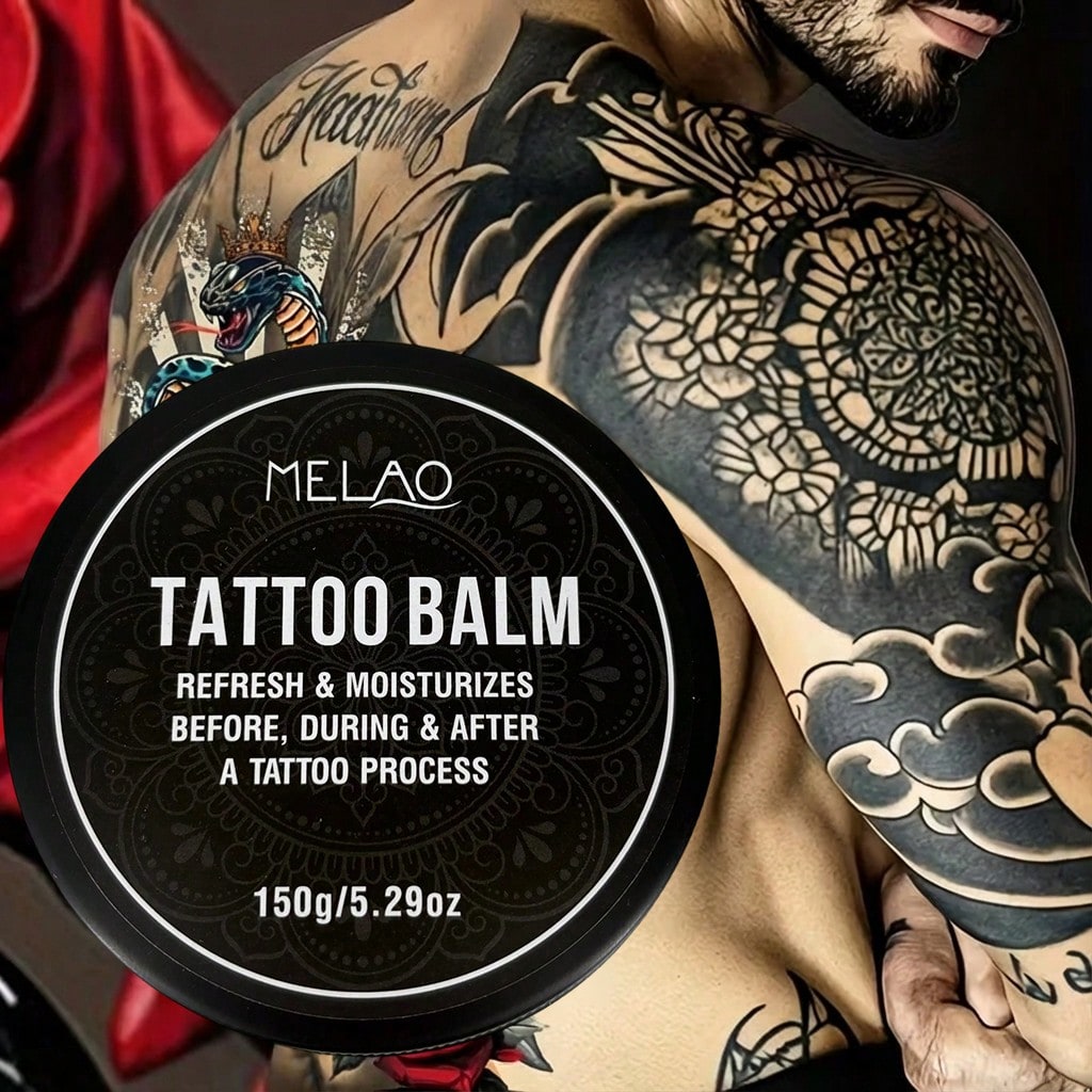 Tattoo Aftercare Balm, MELAO Tattoo Balm, Refresh & Moisturize Skin Before, During & After Tattoo Process, Protects Tattoo Color, with Natural Ingredients, for Tattoo & Skin Care, 150g/5.29oz