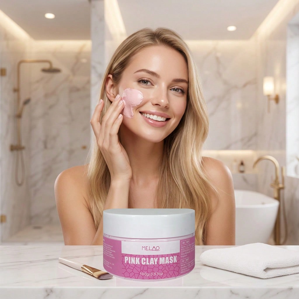 Pink Clay Mask, MELAO Natural Pink Clay Mask, Deep Cleansing & Pore Minimizing Face Mask, Purifies & Refines Skin, for All Skin Types, with Natural Clay, 100g/3.53oz