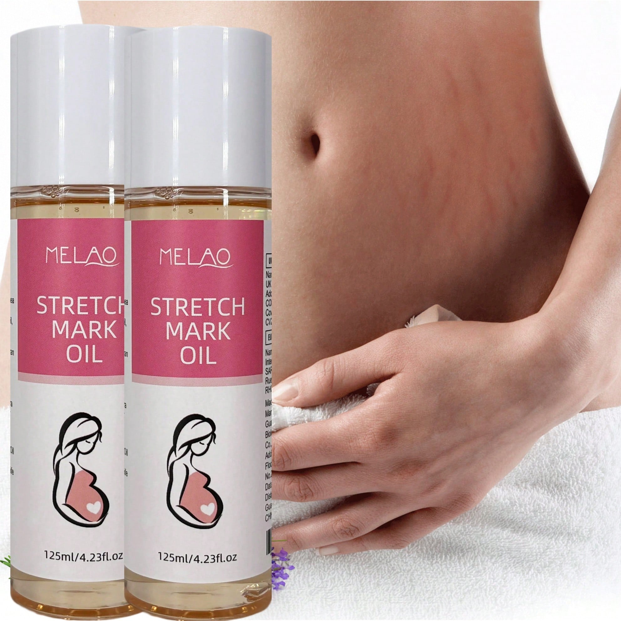 2 Pack MELAO Firming Body Oil for Stretch Marks, Stretch Mark Oil & Belly Oil, During & After Pregnancy, with Natural Oils, Fades Stretch Marks, Tightens Skin, 125ml