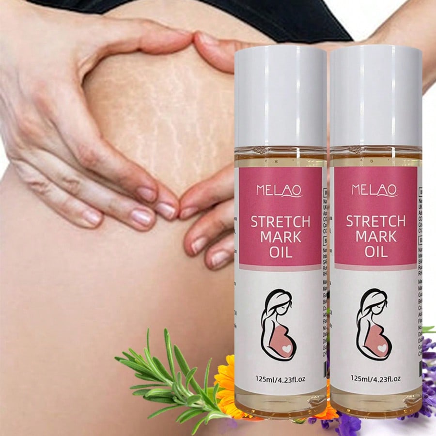2 Pack MELAO Firming Body Oil for Stretch Marks, Stretch Mark Oil & Belly Oil, During & After Pregnancy, with Natural Oils, Fades Stretch Marks, Tightens Skin, 125ml