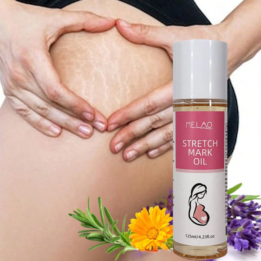 MELAO Firming Body Oil for Stretch Marks, Stretch Mark Oil & Belly Oil, During & After Pregnancy, with Natural Oils, Fades Stretch Marks, Tightens Skin, 125ml