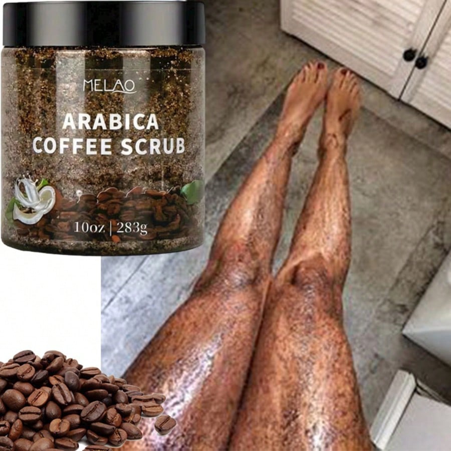 MELAO Arabica Coffee Body Scrub - Exfoliating & Moisturizing Scrub with Natural Coffee Grounds for Smooth, Glowing Skin - Targets Cellulite & Stretch Marks, 10oz/283g Jar