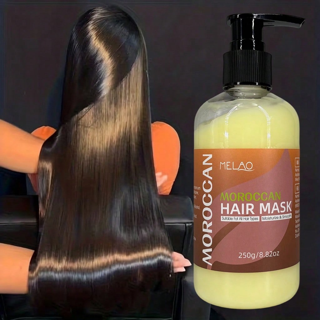 2 in 1 Moroccan Hair Mask, MELAO Deep Conditioning Moroccan Hair Mask, for All Hair Types, Moisturizes & Smooths Hair, Adds Shine & Softness, Tames Frizz, Intense Hydrating, 250g/8.82oz
