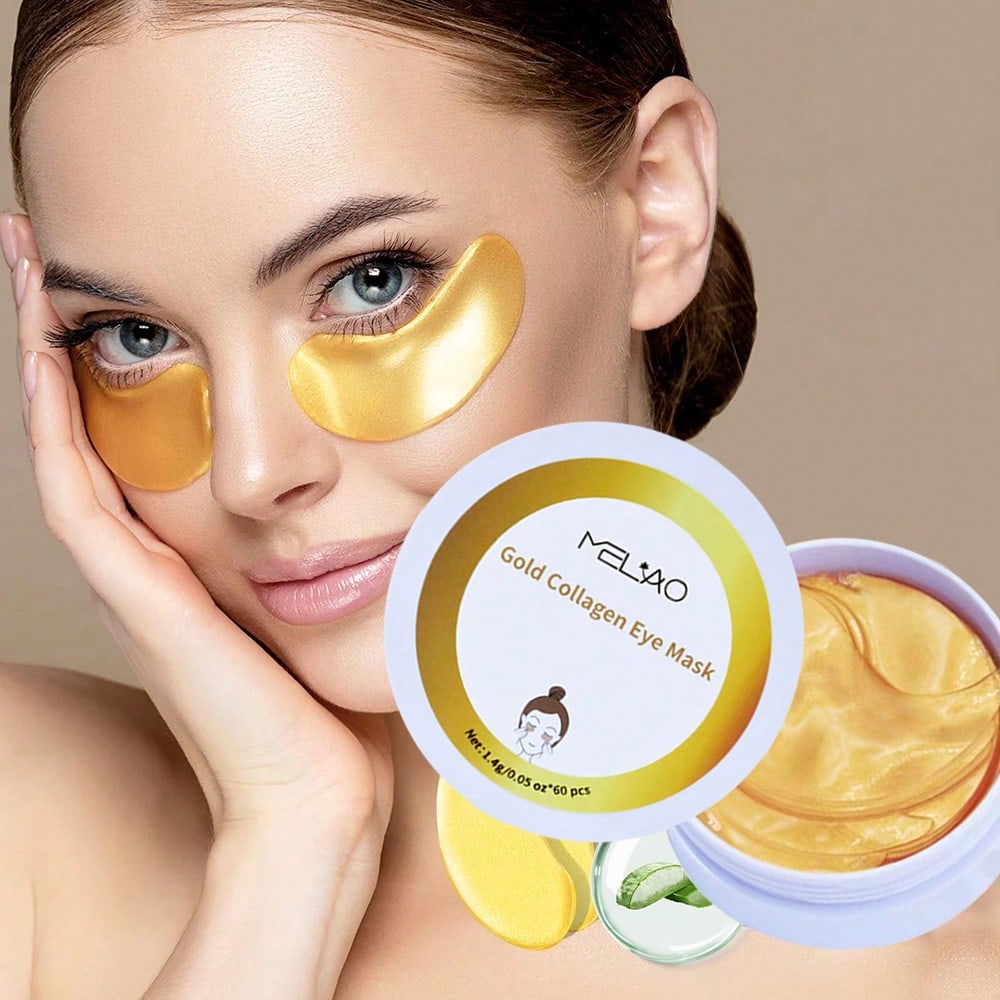 MELIAO Gold Collagen Under Eye Mask Patches - 60 Pairs Anti-Aging Eye Mask for Wrinkles, Dark Circles & Puffy Eyes, Hydrating & Firming Collagen Eye Patches with Gold, Skin Care Gifts for Women - 1.4g Each