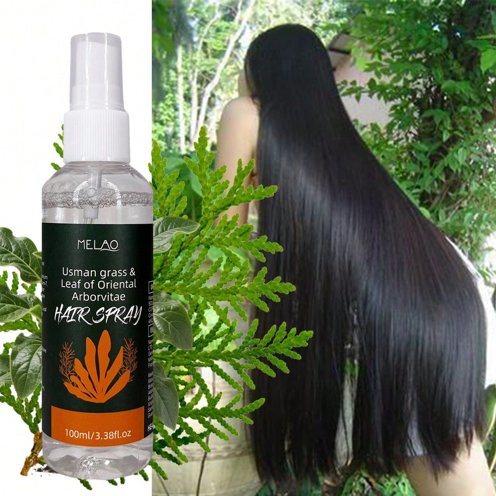 Natural Hair Spray, MELAO Usman Grass & Oriental Arborvitae Leaf Hair Spray, with Plant Extracts, Softens & Nourishes Hair, Adds Shine & Smoothness, for All Hair Types, 100ml/3.38fl.oz