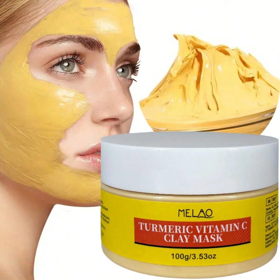 Turmeric Vitamin C Clay Mask, MELAO Turmeric & Vitamin C Clay Mask, Brightening & Purifying Face Mask, Deep Cleans Pores, Evens Skin Tone, for Dull & Oily Skin, 100g/3.53oz