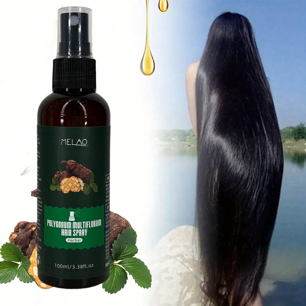 Polygonum Multiflorum Hair Spray, MELAO Herbal Hair Spray, Nourishes Scalp & Hair, for Smooth & Silky Hair, Adds Shine, with Natural Herb Extract, 100ml/3.38fl.oz