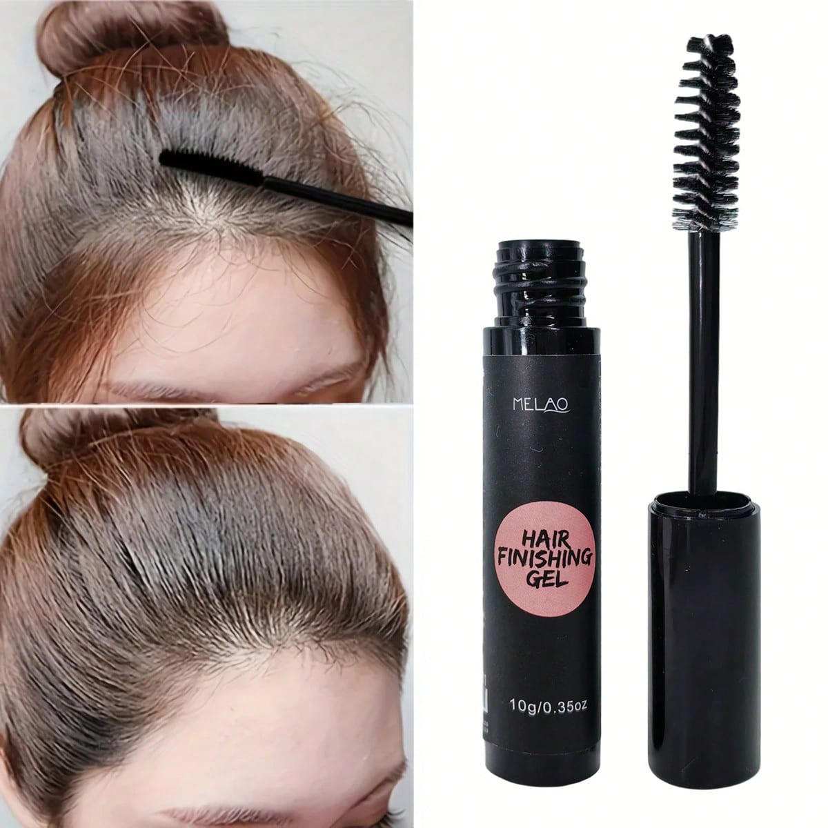Hair Finishing Gel for Flyaways & Baby Hairs, MELAO Sleek Edge Control Gel, Tames Flyaways, Perfects Hairline, with Precision Brush, Invisible Hold, Travel Size, 10g/0.35oz