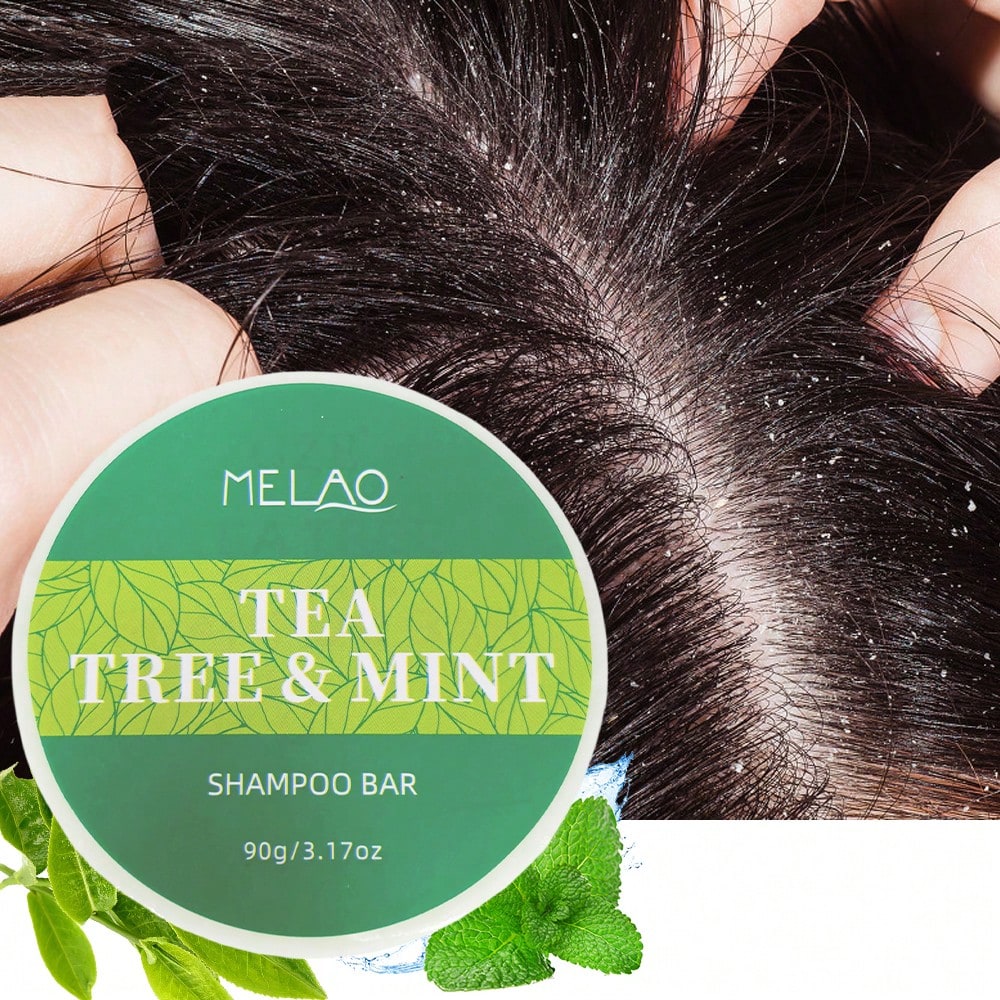 Tea Tree & Mint Shampoo Bar, MELAO Solid Shampoo Bar for Dandruff & Itchy Scalp, with Natural Tea Tree & Mint, Deep Cleansing, Refreshing, for Oily Scalp, 90g/3.17oz