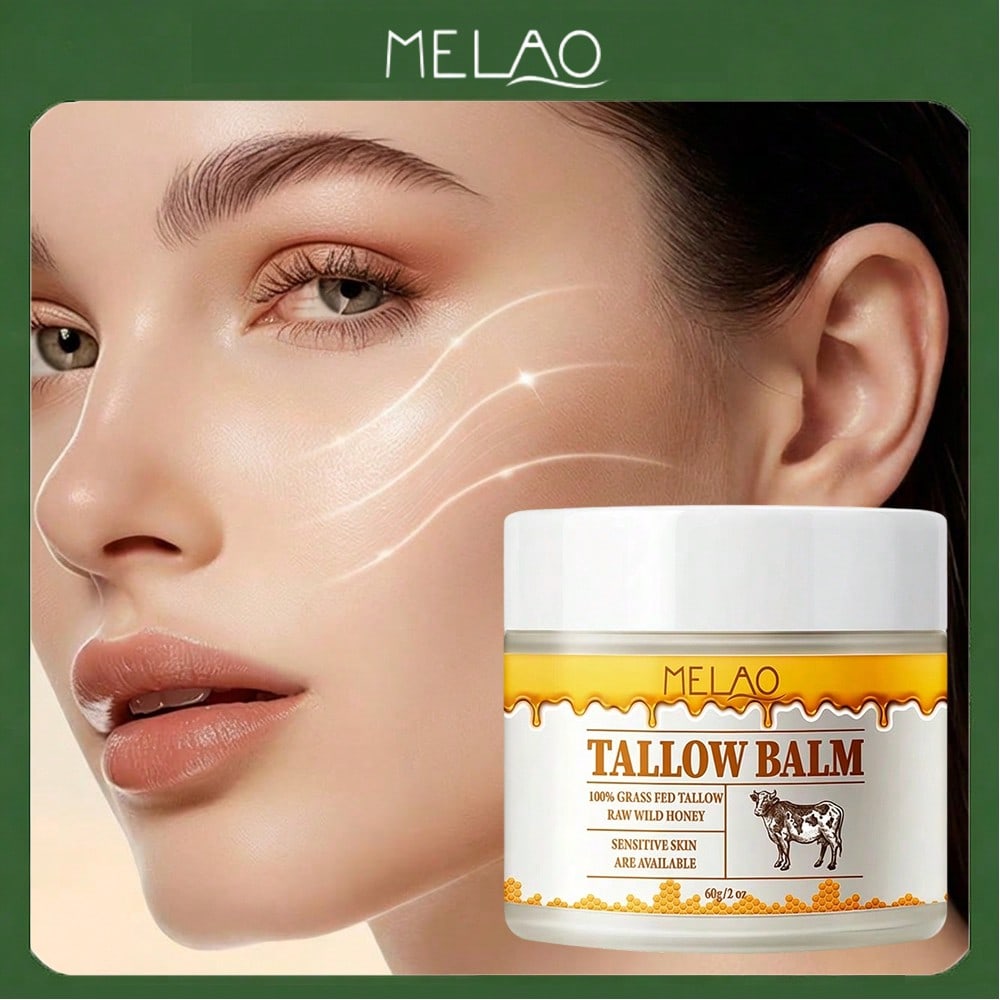 MELAO 100% Grass Fed Tallow Balm for Face & Body - 60g Natural Skincare with Raw Wild Honey, Ultra-Rich Moisturizer for Extremely Dry, Sensitive Skin - Nourishing Cream, Hand & Foot
