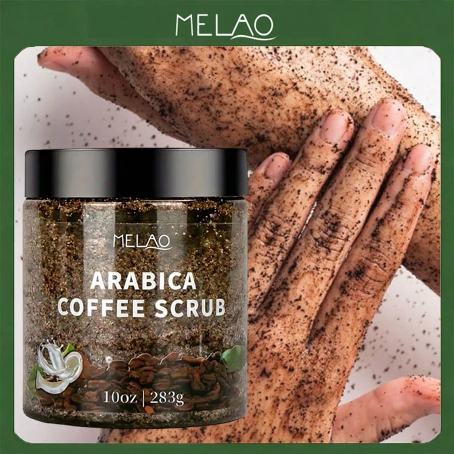 MELAO Arabica Coffee Body Scrub - Exfoliating & Moisturizing Scrub with Natural Coffee Grounds for Smooth, Glowing Skin - Targets Cellulite & Stretch Marks, 10oz/283g Jar