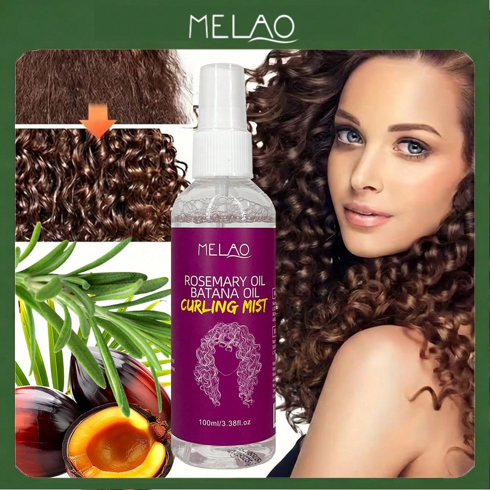 MELAO Rosemary Oil Batana Oil Curling Mist, Curl Defining & Enhancing Spray, for Natural Curly Hair, Defines & Separates Curls, Tames Frizz, Adds Shine & Moisture, Lightweight Hold, No Crunch, for All Hair Types, 100ml/3.38fl.oz