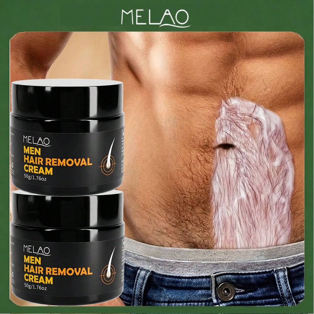 2 Pack MELAO Men Hair Removal Cream for Chest, Back & Body - Fast Acting Formula, Works in 5-8 Mins, Moisturizes & Smoothes Skin, No Irritation