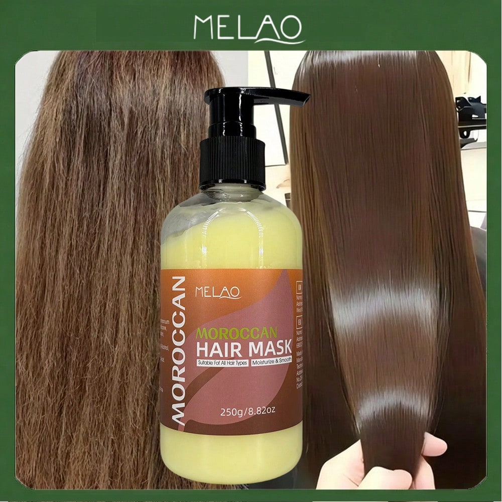 2 in 1 Moroccan Hair Mask, MELAO Deep Conditioning Moroccan Hair Mask, for All Hair Types, Moisturizes & Smooths Hair, Adds Shine & Softness, Tames Frizz, Intense Hydrating, 250g/8.82oz