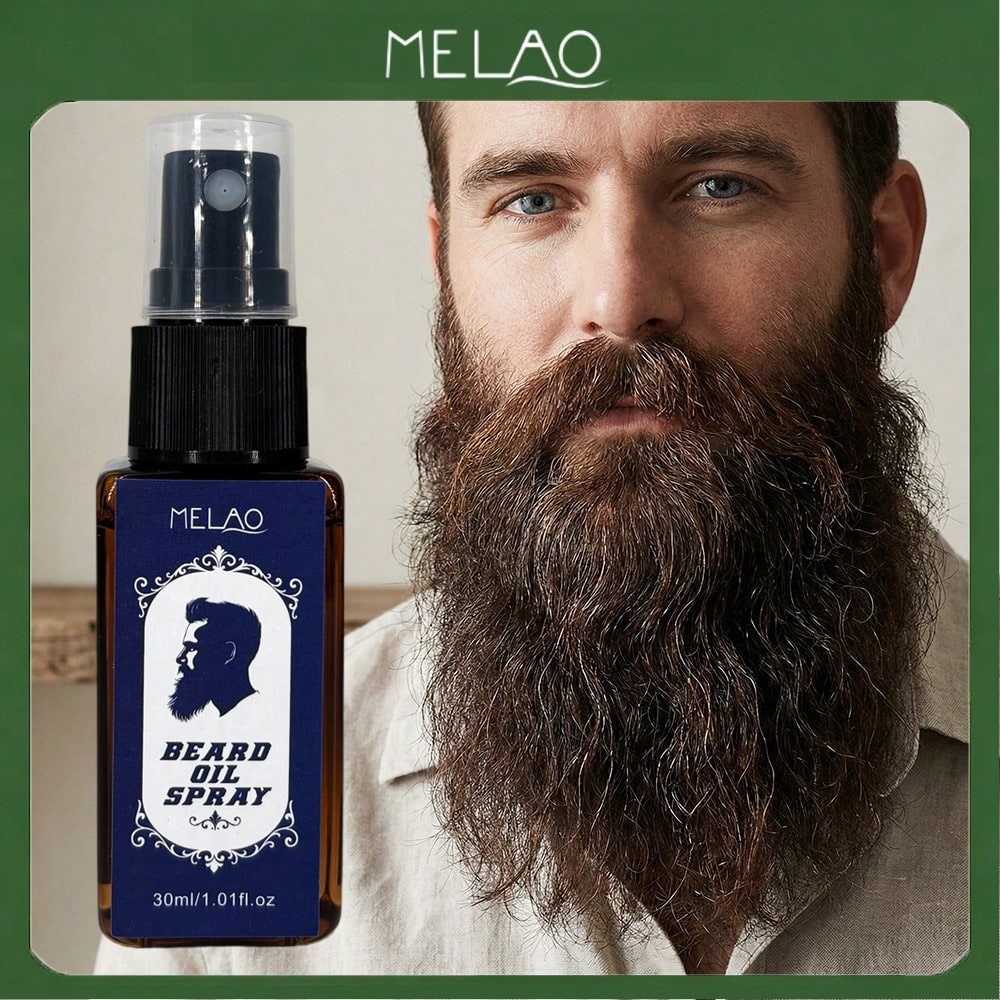 Beard Oil Spray, MELAO Beard Oil Spray, Softens Beard & Conditions Skin, Tames Frizz & Flyaways, Non Greasy, Adds Shine & Manageability, for All Beard Types, Beard Care & Grooming, 30ml/1.01fl.oz