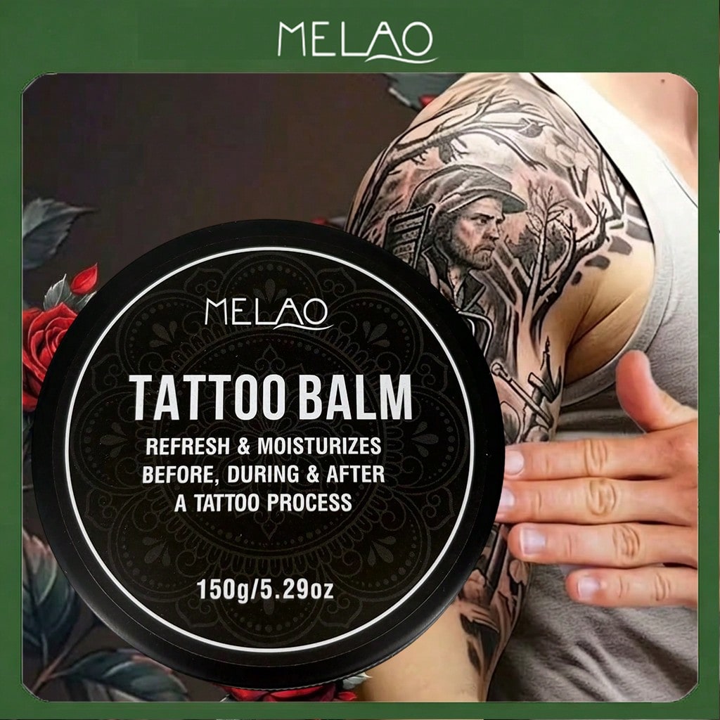 Tattoo Aftercare Balm, MELAO Tattoo Balm, Refresh & Moisturize Skin Before, During & After Tattoo Process, Protects Tattoo Color, with Natural Ingredients, for Tattoo & Skin Care, 150g/5.29oz