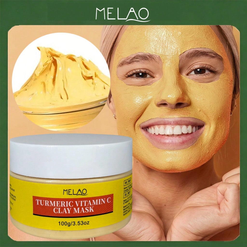 Turmeric Vitamin C Clay Mask, MELAO Turmeric & Vitamin C Clay Mask, Brightening & Purifying Face Mask, Deep Cleans Pores, Evens Skin Tone, for Dull & Oily Skin, 100g/3.53oz
