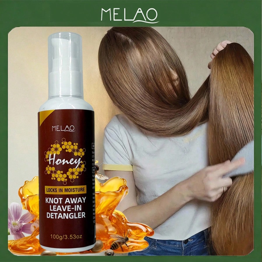 Honey Leave-In Detangler, MELAO Hair Detangler ith Honey, Locks in Moisture, Knot Away, Anti Frizz, Adds Shine & Softness, for Dry & Tangled Hair, Lightweight Formula, 100g/3.53oz