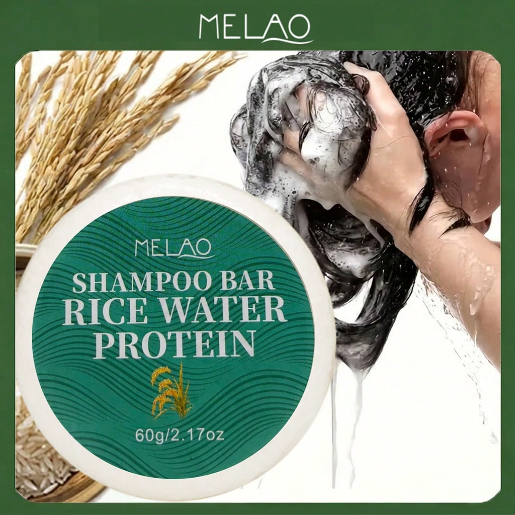 Rice Water Protein Shampoo Bar, MELAO Solid Shampoo Bar, for Clean, Smooth & Shiny Hair, for All Hair Types, 60g/2.12oz