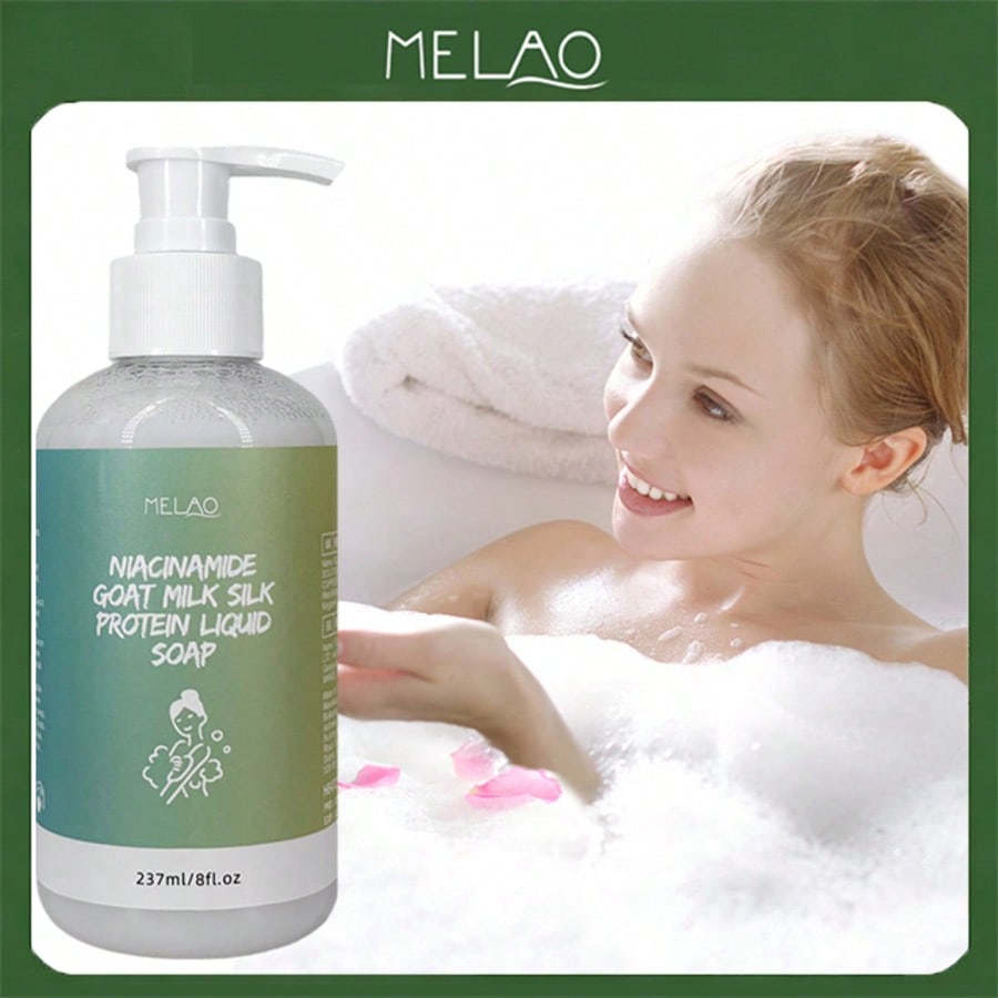 Goat Milk Silk Liquid Soap, MELAO Hydrating Goat Milk Liquid Soap with Niacinamide & Silk Protein, Gentle Cleansing for Dry & Sensitive Skin, Moisturizing & Nourishing, 237ml/8fl.oz