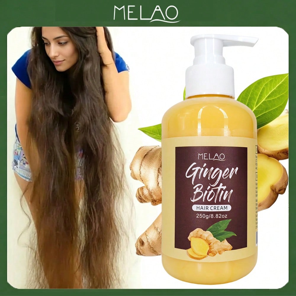 Ginger Biotin Hair Cream, MELAO Nourishing Hair Cream with Ginger & Biotin, for Dry & Damaged Hair, Deeply Conditions, Tames Frizz, Adds Shine & Softness, 250g/8.82oz