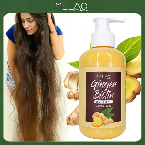 Ginger Biotin Hair Cream, MELAO Nourishing Hair Cream with Ginger & Biotin, for Dry & Damaged Hair, Deeply Conditions, Tames Frizz, Adds Shine & Softness, 250g/8.82oz