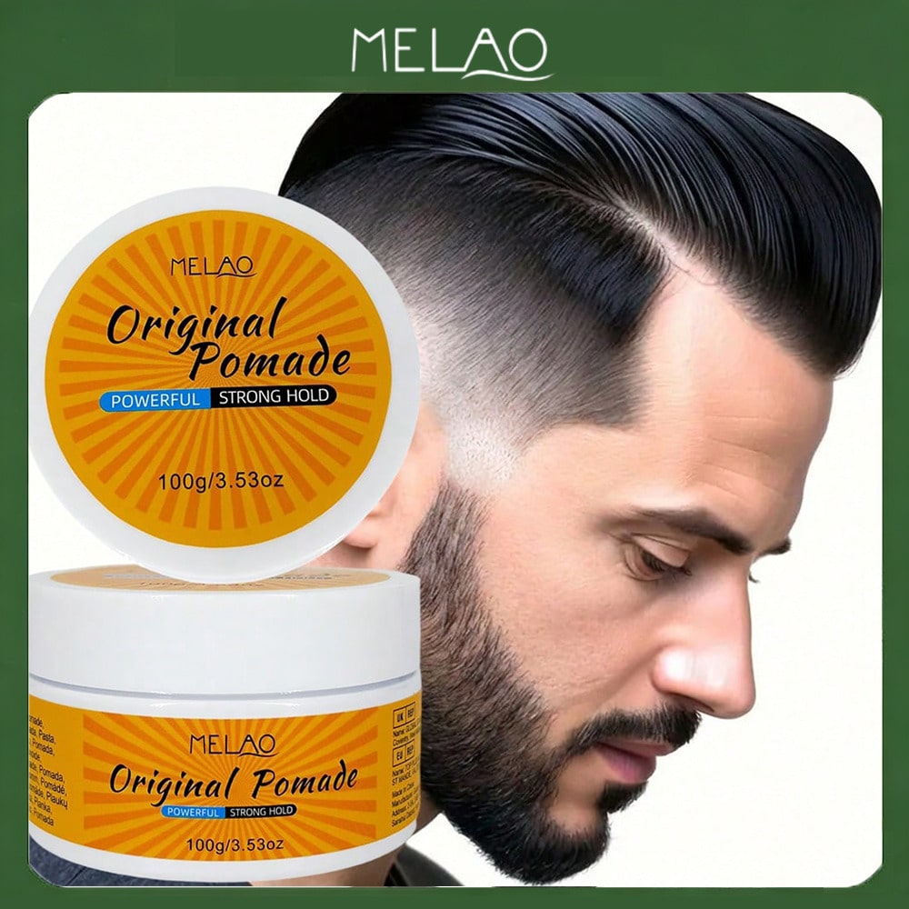 Strong Hold Pomade, MELAO Original Pomade, Powerful Styling for Men, Classic Hold, High Shine Finish, for Slick Back, Side Part & Textured Styles, 100g/3.53oz