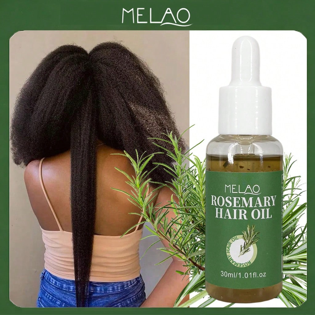 MELAO Rosemary Hair Oil with Real Rosemary Leaves, Hair Oil for Hair Care, Tames Frizz, Adds Shine & Softness, Repairs Dry & Damaged Hair, Nourishes Scalp, with Dropper, for All Hair Types, 30ml/1.01fl.oz