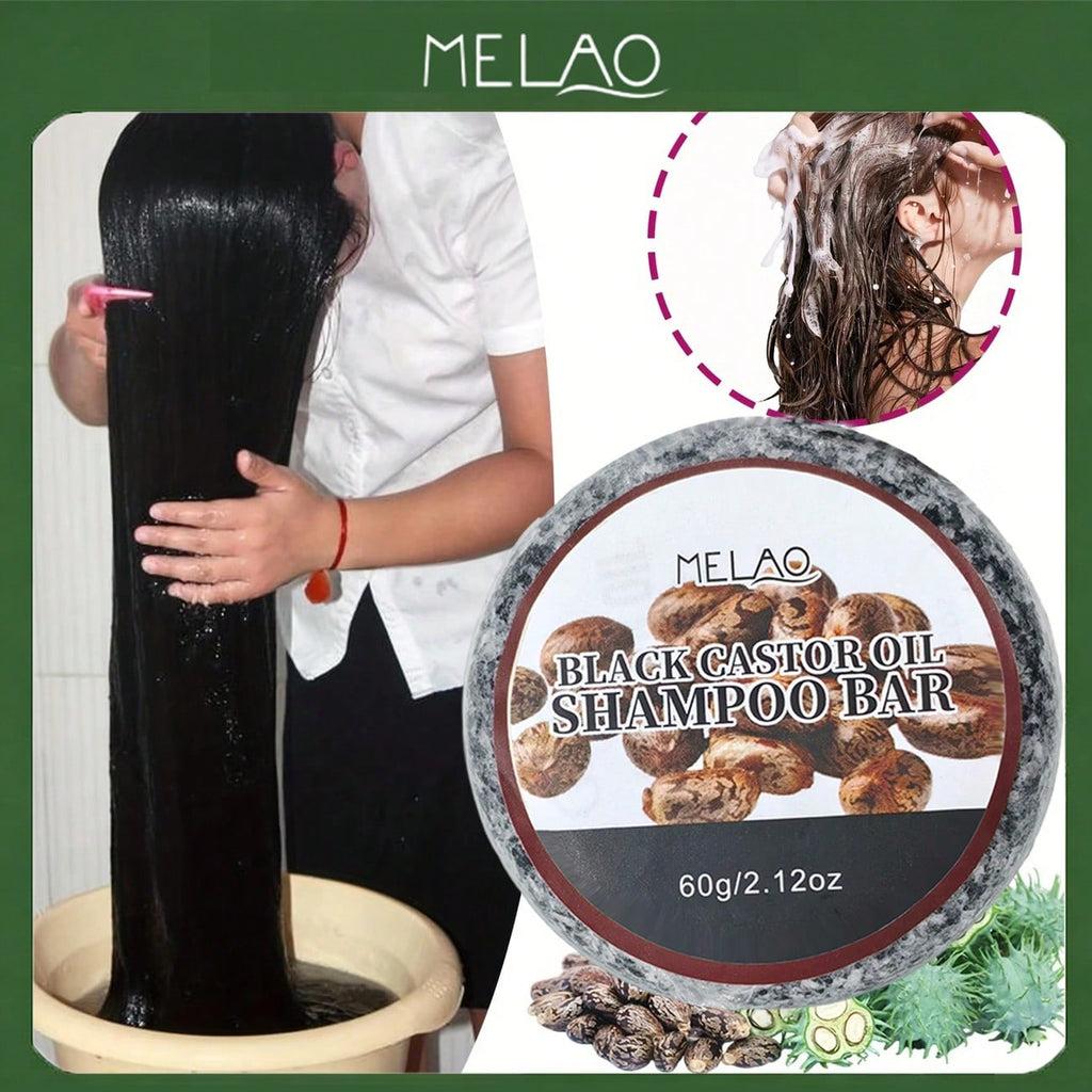 Black Castor Oil Shampoo Bar, MELAO Solid Shampoo Bar for Hair, with Natural Black Castor Oil, for Dry & Damaged Hair, Nourishes & Strengthens, Adds Shine, Healthy Hair, 60g/2.12oz