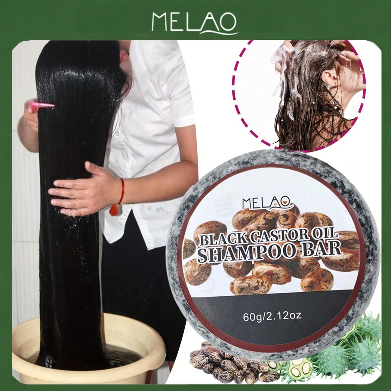 Black Castor Oil Shampoo Bar, MELAO Solid Shampoo Bar for Hair, with Natural Black Castor Oil, for Dry & Damaged Hair, Nourishes & Strengthens, Adds Shine, Healthy Hair, 60g/2.12oz
