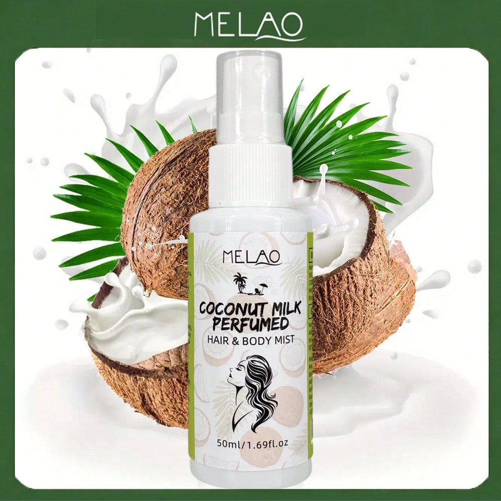Coconut Milk Hair & Body Mist, MELAO Coconut Scented Perfumed Mist, Refreshing Hair and Body Spray, Lightweight & Hydrating, 50ml/1.69fl.oz