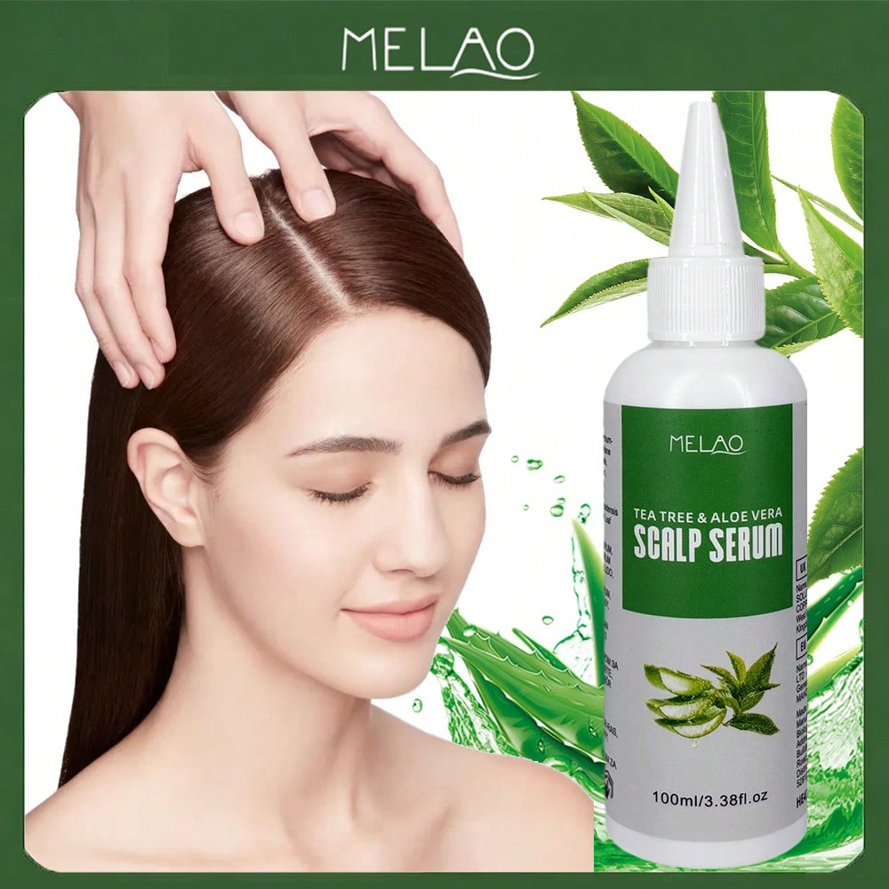 Tea Tree & Aloe Vera Scalp Serum, MELAO Herbal Scalp Serum, Refreshes & Balances Scalp, with Natural Plant Extracts, Daily Scalp Care, 100ml/3.38fl.oz