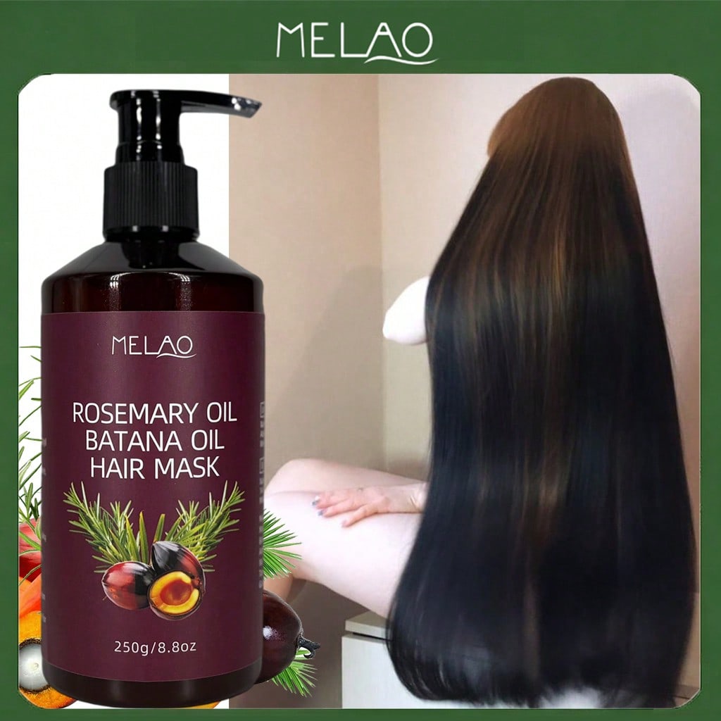 Rosemary Batana Hair Mask, MELAO Deep Conditioning Hair Mask with Rosemary Oil & Batana Oil, for Dry Damaged & Frizzy Hair, Intensely Nourishes & Repairs, Adds Extreme Shine & Softness, 250g/8.8oz