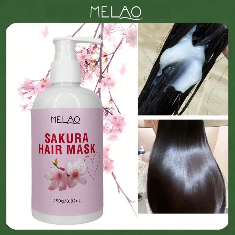 SAKURA HAIR MASK, MELAO Cherry Blossom Hydrating & Repairing Hair Mask, for Dry & Damaged Hair, Deep Conditioning Treatment, Smoothens & Adds Shine, 250g/8.82oz