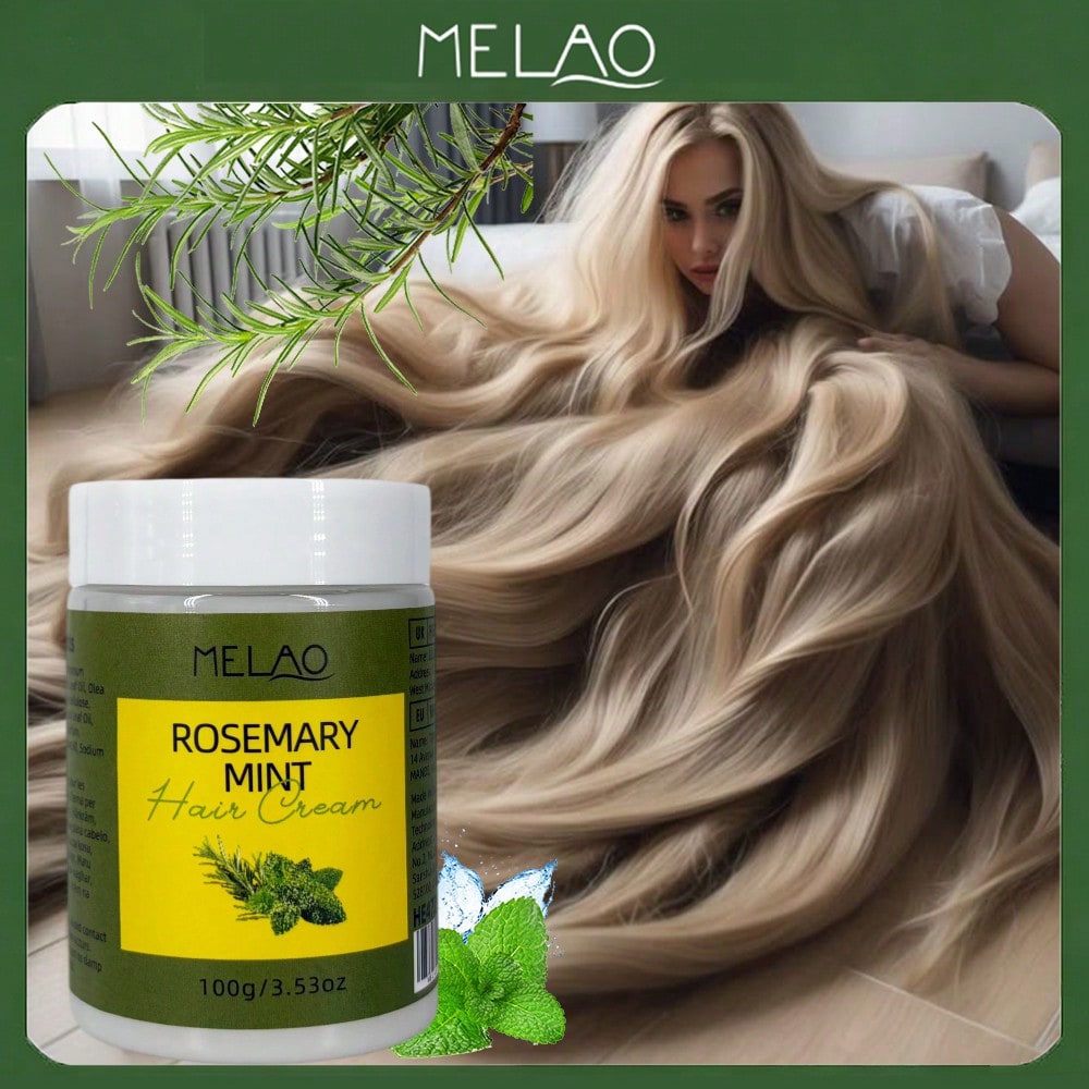 Rosemary Mint Hair Cream, MELAO 2 in 1 Nourishing & Refreshing Hair Cream, for Scalp & Hair Care, with Natural Rosemary & Mint, 100g/3.53oz