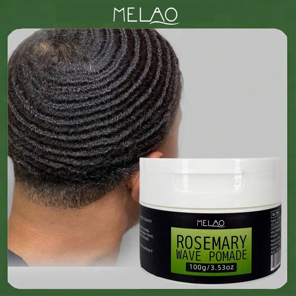 Rosemary Wave Pomade, MELAO Strong Hold Styling Pomade for Men, Creates Natural Waves & Texture, High Shine Finish, 100g/3.53oz