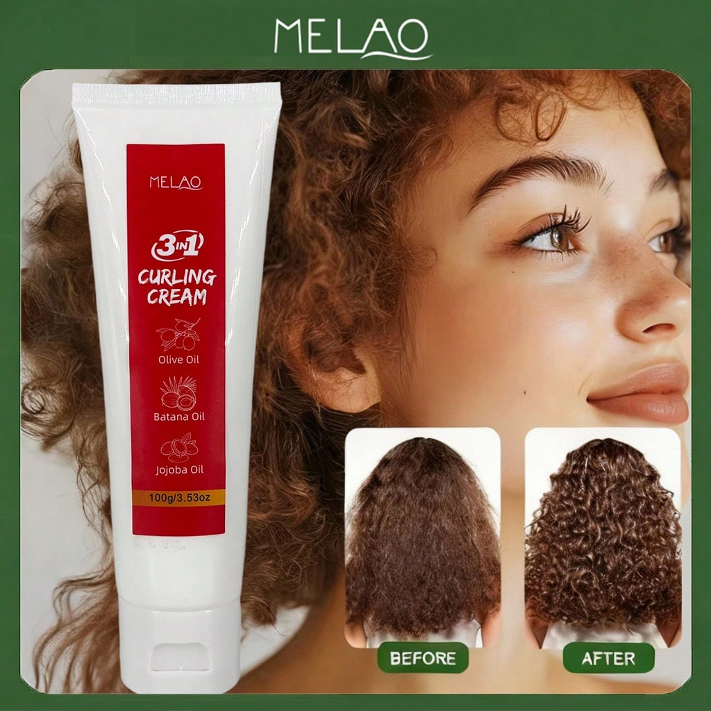 MELAO 3-in-1 Curling Cream with Olive, Batana & Jojoba Oils – 100g for Defined, Frizz-Free Curls | Natural Hair Styling & Hydration