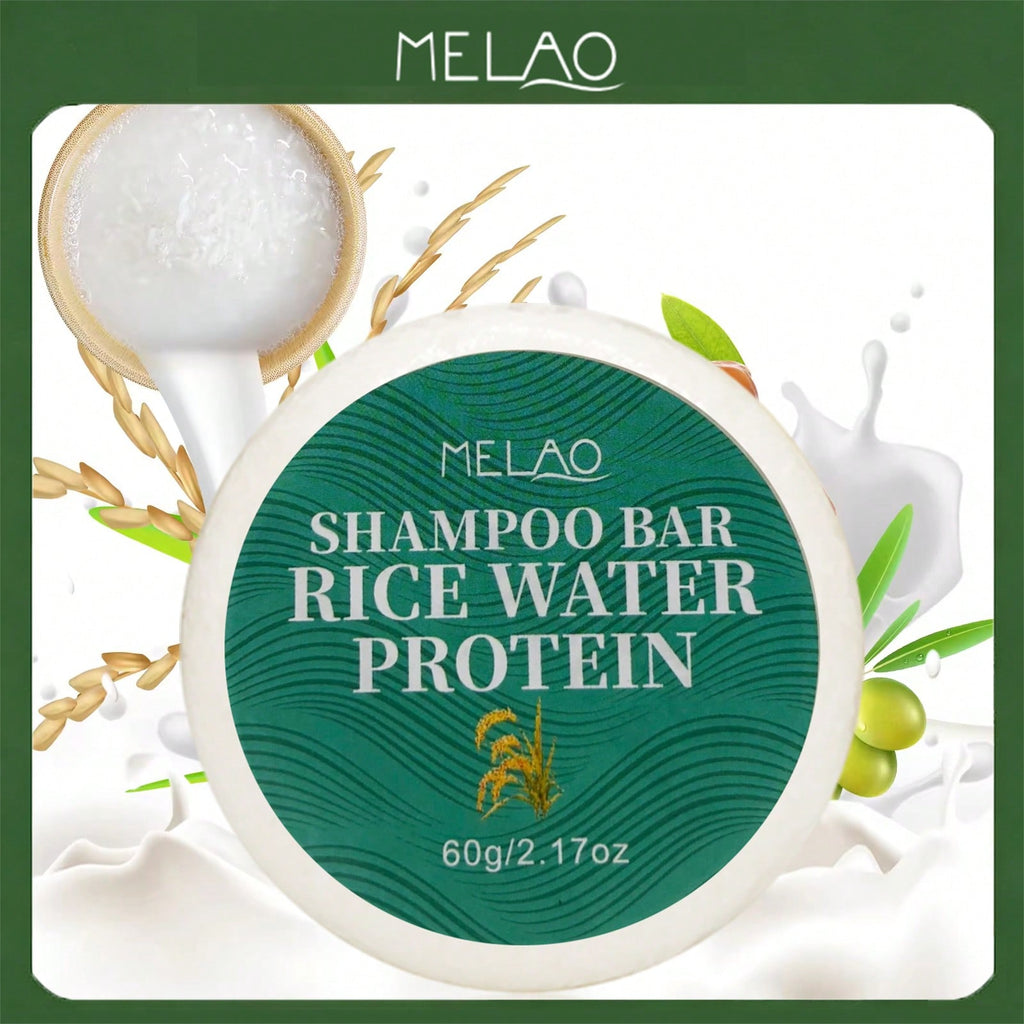 Rice Water Protein Shampoo Bar, MELAO Solid Shampoo Bar, for Clean, Smooth & Shiny Hair, for All Hair Types, 60g/2.12oz