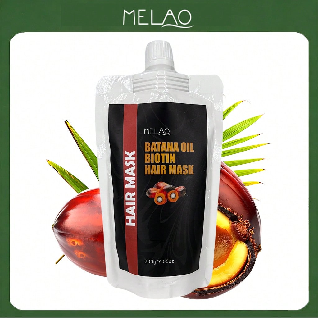 Batana Oil Biotin Hair Mask, MELAO Deep Conditioning Hair Mask with Batana Oil & Biotin, Intense Repair for Dry Damaged Frizzy Hair, Nourishes & Strengthens, Adds Extreme Shine & Smoothness, Leaves Hair Silky & Soft, 200g/7.05oz